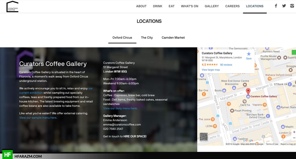 Curators Coffee London, UK Locations Web design Hfarazm