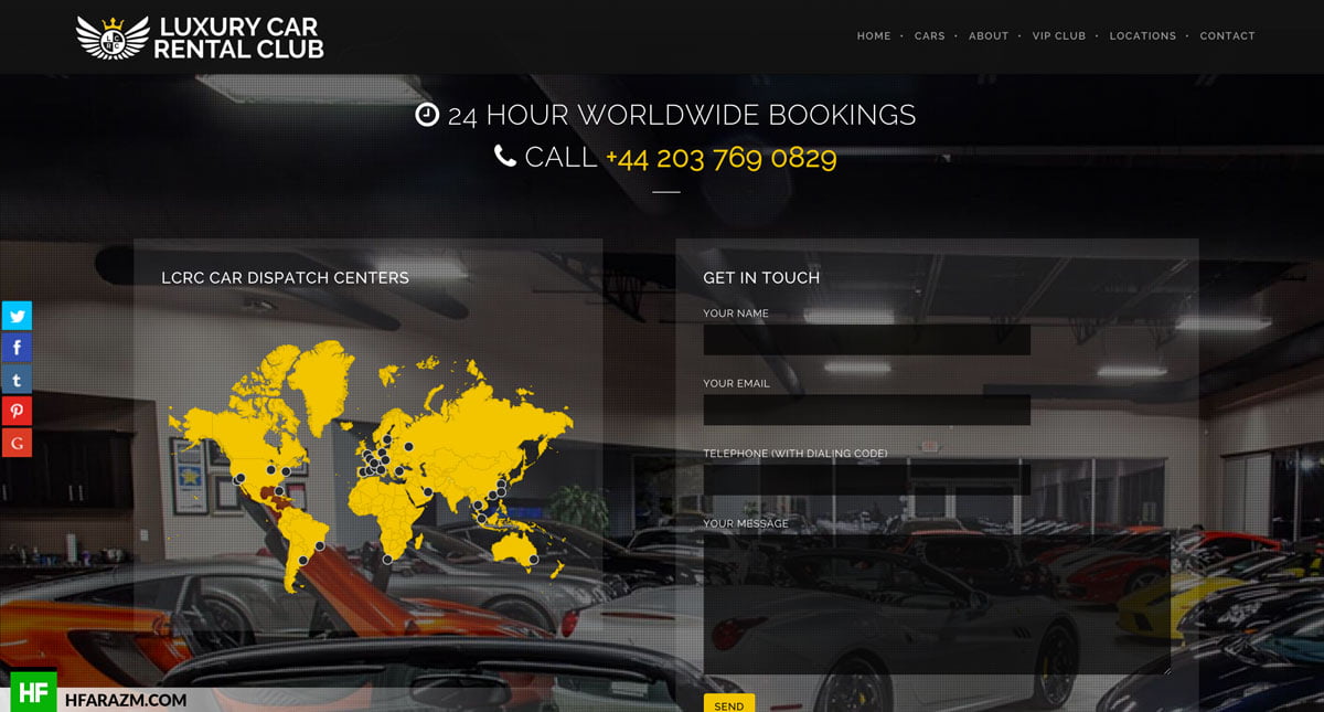 Contact Section of Luxury Car Rental Club Web design Hfarazm