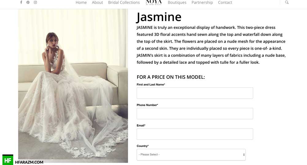 noya-bridal-jasmine-price-info-form-web-design-development-security-hfarazm-software-portfolio-design-agency