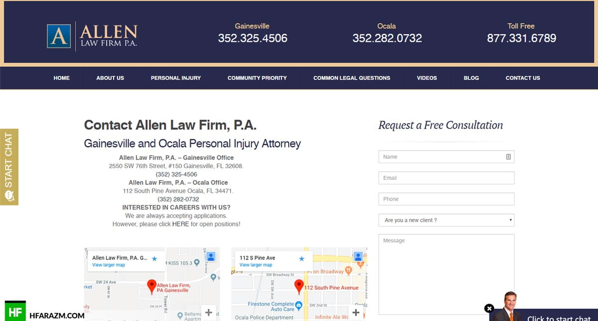 Allen Law Firm P.A. Contact Web Design and Development by Hfarazm Software