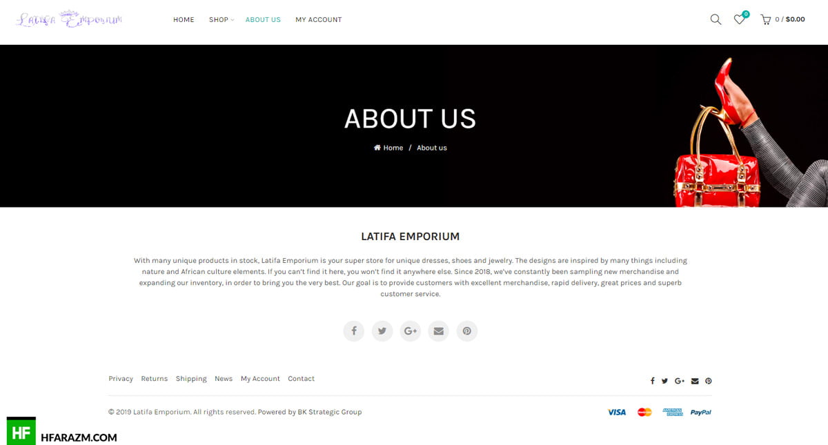 Latifa Emporium Home Page About us Web Design and Development by Hfarazm Software